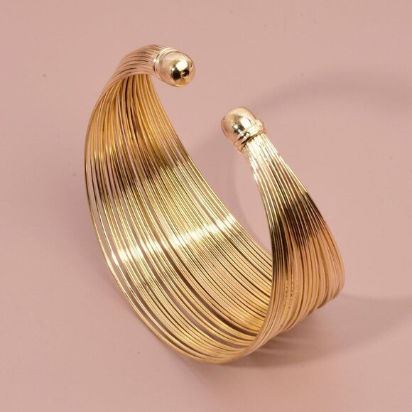 Yellow Gold Fashionable Women's Minimalist Cuff Bangle - Picture 2 of 4